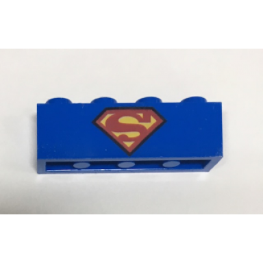 blue brick 1 x 4 with red and yellow superman s logo pattern
