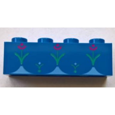 blue brick 1 x 4 with 3 large magenta flowers and 2 small white flowers with bright green stems pattern brickheadz anna dress bottom