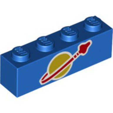 blue brick 1 x 4 with classic space logo pattern brickheadz benny torso