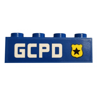 blue brick 1 x 4 with yellow badge with black star and gcpd pattern model right side sticker - set 76120
