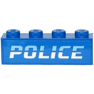 blue brick 1 x 4 with bright light blue and white police pattern sticker - sets 60242 60244 60276