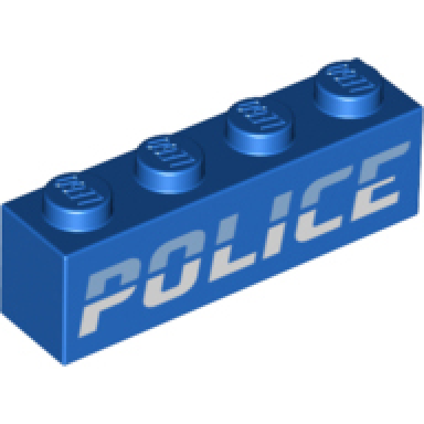 blue brick 1 x 4 with bright light blue and white police pattern