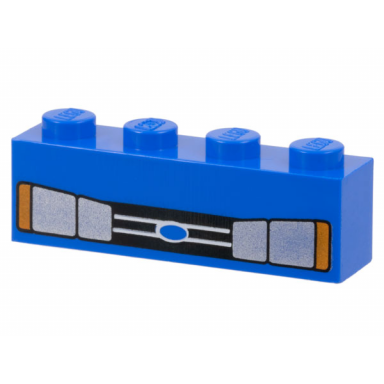 brick 1 x 4 with silver car headlights orange signal lights black grille with blue oval pattern