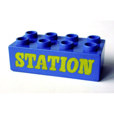 blue duplo brick 2 x 4 with station text pattern