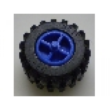 blue wheel center wide with stub axles tricycle with black tire 21mm d x 12mm - offset tread small wide 30190 6015