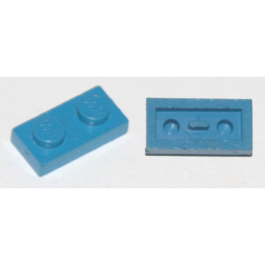 blue plate 1 x 2 with flat bottom pin