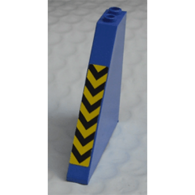 blue slope 55 6 x 1 x 5 without bottom stud holders with yellow and black danger stripes pattern sticker - set 6575