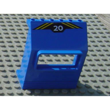 blue panel 3 x 6 x 6 sloped with window with white 20 and yellow diagonal stripes on black background pattern sticker - set 6520