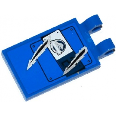 blue tile modified 2 x 3 with 2 clips with hatch jurassic world logo and 2 claw scratch marks pattern sticker - set 75918
