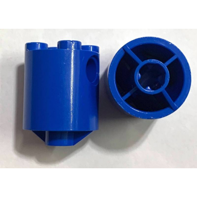 blue brick round 2 x 2 x 2 robot body - with bottom axle holder x shape orientation