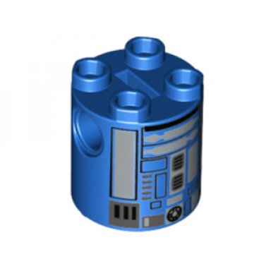 blue brick round 2 x 2 x 2 robot body with dark blue lines and silver pattern imperial astromech