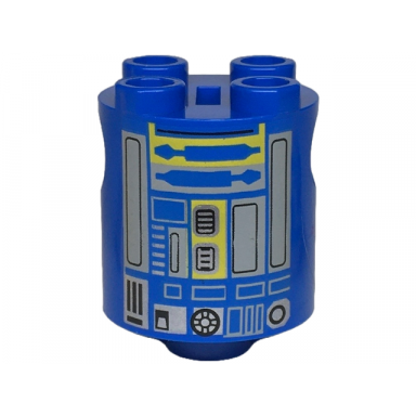 blue brick round 2 x 2 x 2 robot body with sw new republic astromech droid light bluish gray silver and yellow pattern