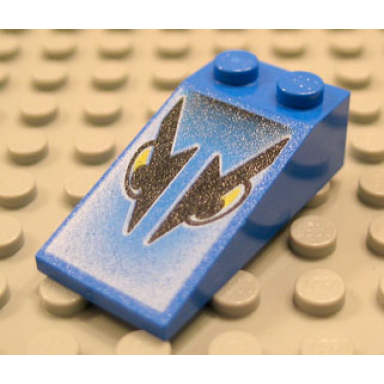blue slope 18 4 x 2 with yellow eyes with thick black eyebrows pattern