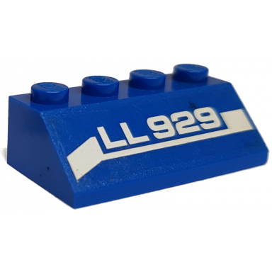 blue slope 45 2 x 4 with white ll 929 on stripe pattern model left side sticker - set 70816