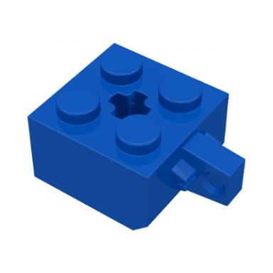 blue hinge brick 2 x 2 locking with 1 finger vertical and axle hole