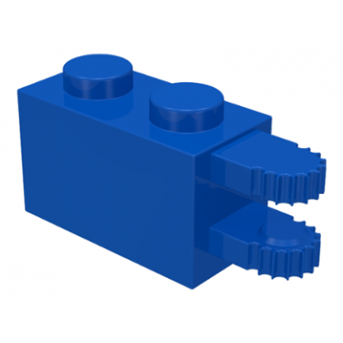 blue hinge brick 1 x 2 locking with 2 fingers horizontal end