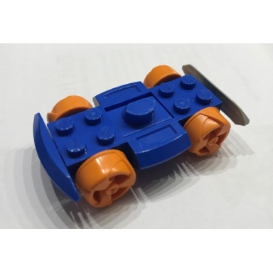 blue vehicle base 4 x 6 racer base with orange wheels and light gray bumper