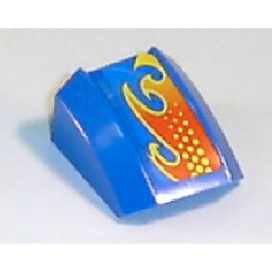 blue slope curved 2 x 2 lip with flame pattern model left sticker - set 8668