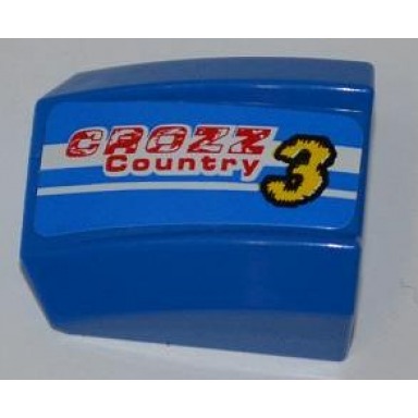 blue slope curved 2 x 2 lip with crozz country yellow number 3 and 2 white lines pattern model left side sticker - set 8126