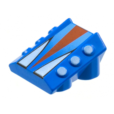 blue brick modified 2 x 2 no studs sloped with 6 side pistons raised with red and white triangles pattern