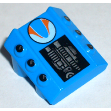 blue brick modified 2 x 2 no studs sloped with 6 side pistons raised with surfer circle logo machinery on black background pattern