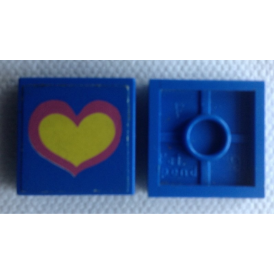 blue tile 2 x 2 without groove with pink and yellow heart on blue background pattern sticker - set 275-1