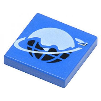 blue tile 2 x 2 with ice planet 2002 logo globe with ice pattern