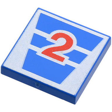 blue tile 2 x 2 with red number 2 on white stripes pattern
