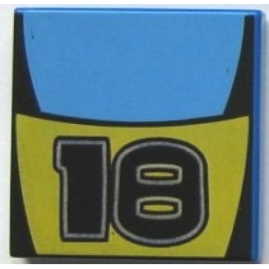 blue tile 2 x 2 with number 18 and medium blue yellow stripes pattern