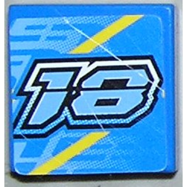 blue tile 2 x 2 with medium blue 18 and yellow lines pattern sticker - set 8370