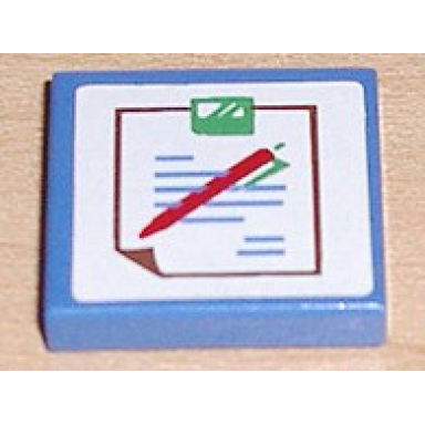 blue tile 2 x 2 with hospital chart with brown outline blue text and red and green pen pattern sticker - sets 5874 5875 5876