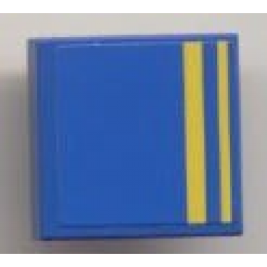 blue tile 2 x 2 with 2 full yellow stripes pattern sticker - set 8124