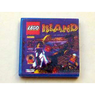 blue tile 2 x 2 with lego island game pattern sticker - set 3142