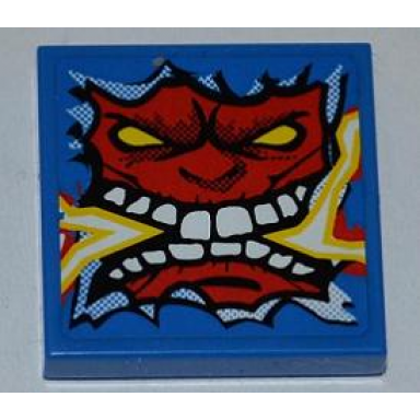 blue tile 2 x 2 with angry red face with electric spark in mouth pattern sticker - set 8303