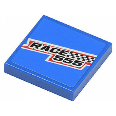 blue tile 2 x 2 with race 555 and checkered flag pattern sticker - set 8125