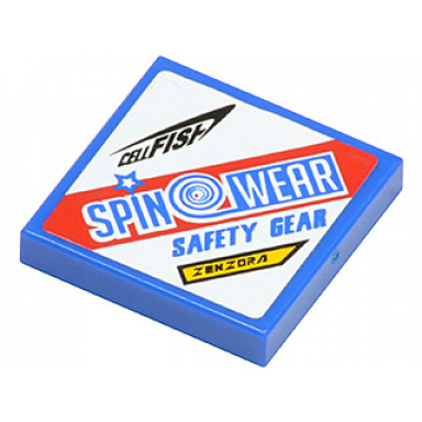blue tile 2 x 2 with cellfish spin wear safety gear and zenzora pattern sticker - set 8125