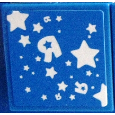 blue tile 2 x 2 with white stars and backwards capital letter r pattern sticker - set 7848
