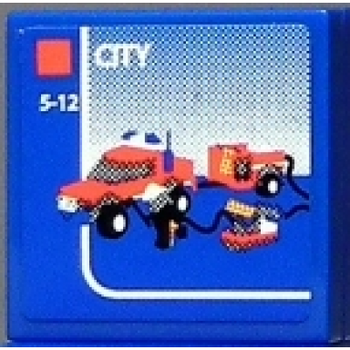 blue tile 2 x 2 with lego fire car and city and 5-12 set box pattern sticker - set 7848