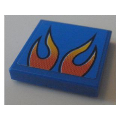 blue tile 2 x 2 with orange flames on blue background pattern sticker - set 8154