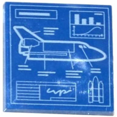 blue tile 2 x 2 with space shuttle blueprint pattern
