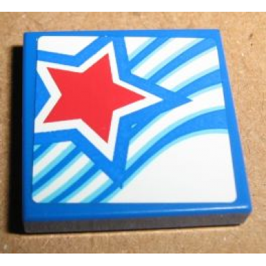 blue tile 2 x 2 with red star pattern sticker - set 9094