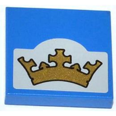 blue tile 2 x 2 with gold crown on light bluish gray background pattern sticker - set 70404