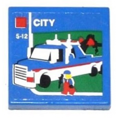 blue tile 2 x 2 with lego tow truck city and 5-12 pattern sticker - set 60050