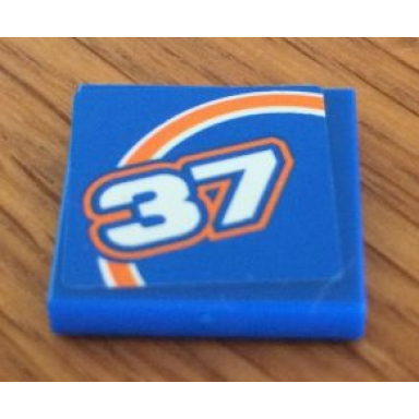 blue tile 2 x 2 with orange bow and white 37 pattern model left side sticker - set 8163