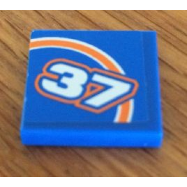 blue tile 2 x 2 with orange bow and white 37 pattern model right side sticker - set 8163