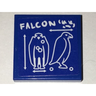 blue tile 2 x 2 with bird blueprint and falcon pattern sticker - set 70594