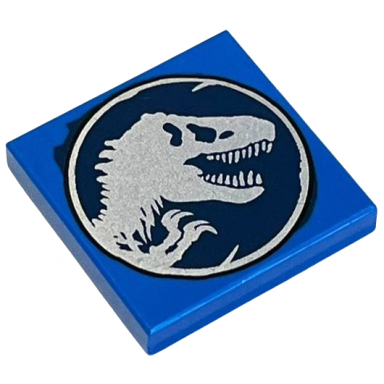 blue tile 2 x 2 with jurassic world logo pattern 2