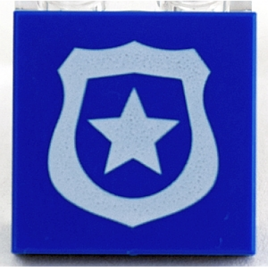 blue tile 2 x 2 with white police badge with star pattern
