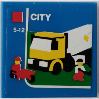 blue tile 2 x 2 with truck minifigures wheelbarrow red square white city and 5-12 pattern sticker - set 60022