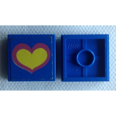 blue tile 2 x 2 with pink and yellow heart on blue background pattern sticker - set 275-1